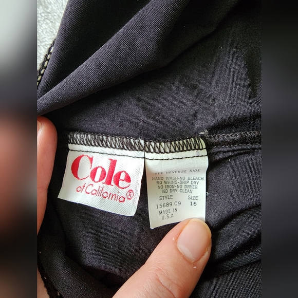 Cole of California Vtg 80s Black Multi Color Floral One Piece Swimsuit - Sz 16 - Picture 10 of 13